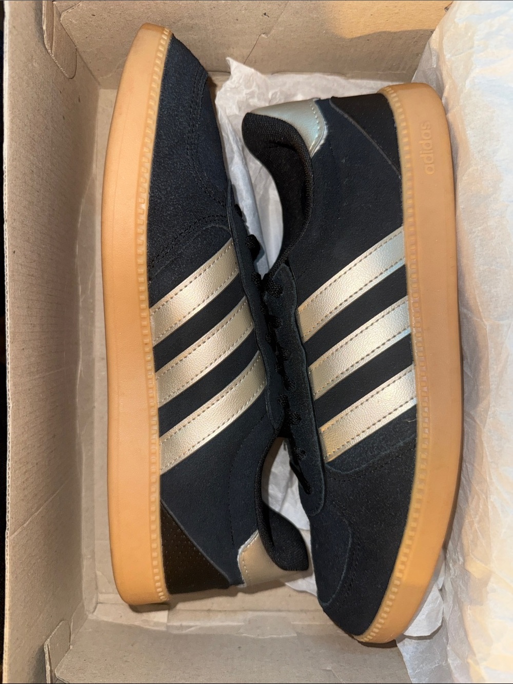 adidas Black and Gold Low-Top Sneakers with Gum Sole